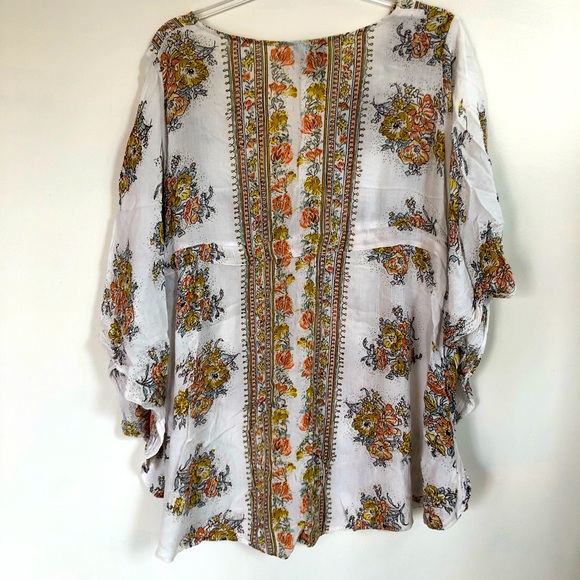 ANGIE Boho Kaftan Dress Peach White Floral Medium - Picture 4 of 4